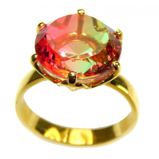 7.9 carat Round cut Brazilian Tourmaline 14K Gold over .925 Sterling Silver Perfectly handcrafted Ring s. 5 3/4 - photo 3