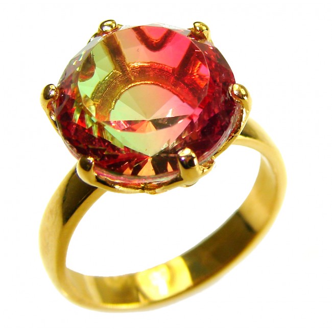 7.9 carat Round cut Brazilian Tourmaline 14K Gold over .925 Sterling Silver Perfectly handcrafted Ring s. 5 3/4 - photo 2