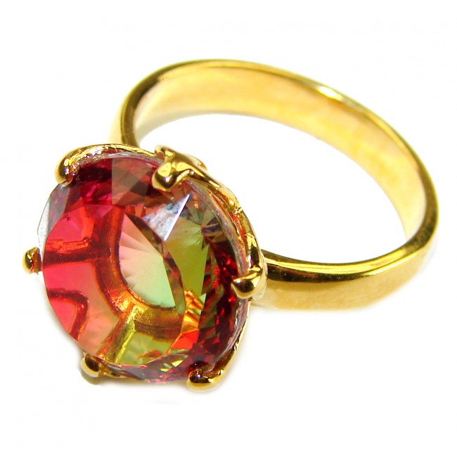 7.9 carat Round cut Brazilian Tourmaline 14K Gold over .925 Sterling Silver Perfectly handcrafted Ring s. 5 3/4 - photo 1