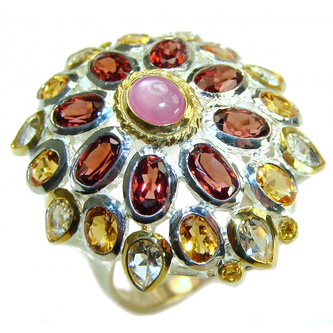 Red Starlight Authentic Star Ruby 14K Gold over .925 Sterling Silver handcrafted ring size 7 1/4 - photo 3