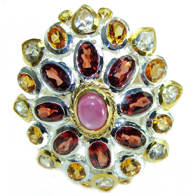Red Starlight Authentic Star Ruby 14K Gold over .925 Sterling Silver handcrafted ring size 7 1/4 - photo 2