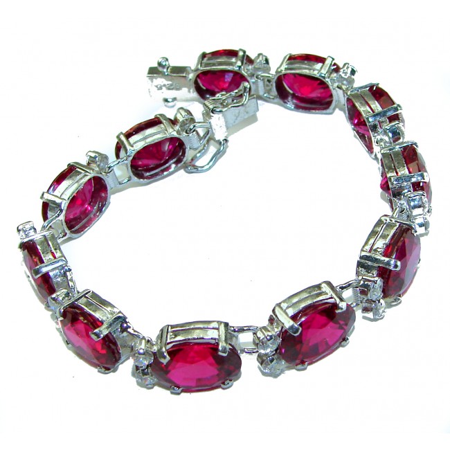 Incredible design authentic 65.5 carat Red Topaz .925 Sterling Silver handmade Bracelet - photo 2