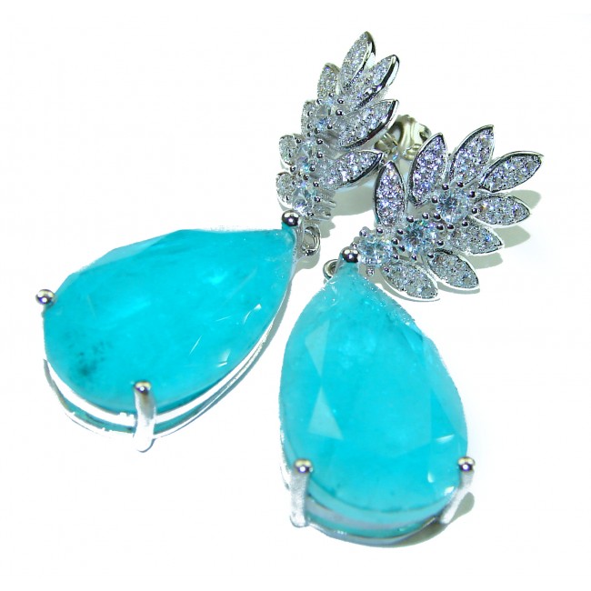 Gabriella Unique 26.5 carat Emerald .925 Sterling Silver handcrafted Statement earrings - photo 3