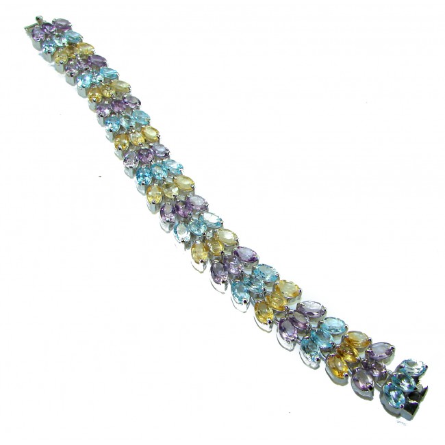 Very Special 45.8 carat Natural Multigem .925 Sterling Silver handmade Statement Bracelet - photo 4