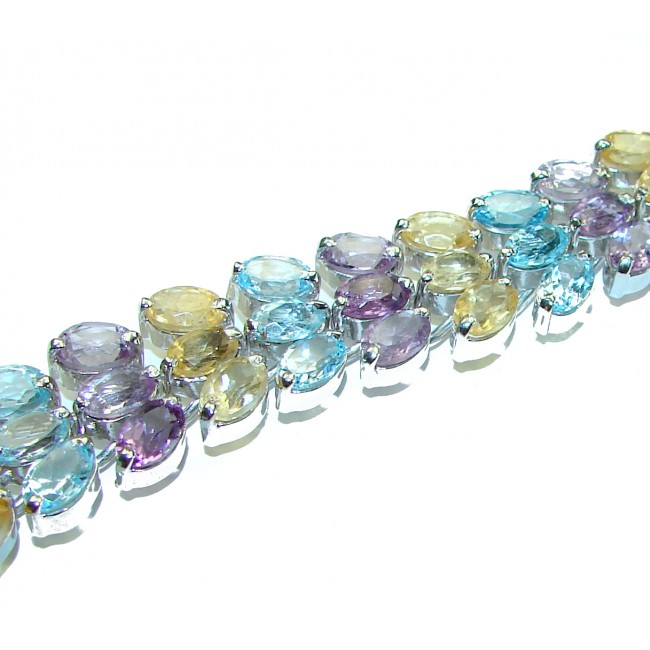 Very Special 45.8 carat Natural Multigem .925 Sterling Silver handmade Statement Bracelet - photo 2