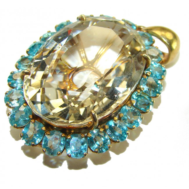 Luxurious 88.5 carat Fancy Smoky Topaz 14K Gold over .925 Sterling Silver handmade Large Pendant - photo 3