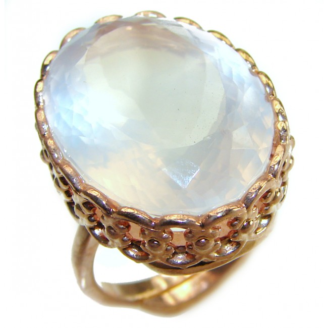 Oversized Authentic 34.5 carat Brazilian Rose Quartz 14k Gold over .925 Sterling Silver incredible Ring size 8 adjustable - photo 4
