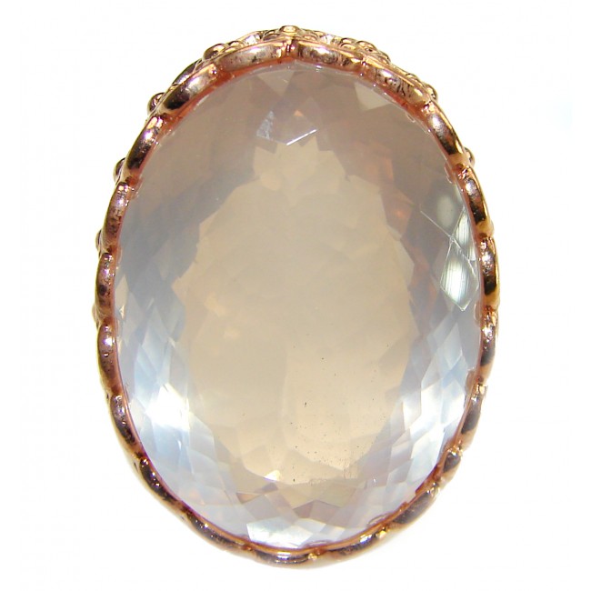 Oversized Authentic 34.5 carat Brazilian Rose Quartz 14k Gold over .925 Sterling Silver incredible Ring size 8 adjustable - photo 3