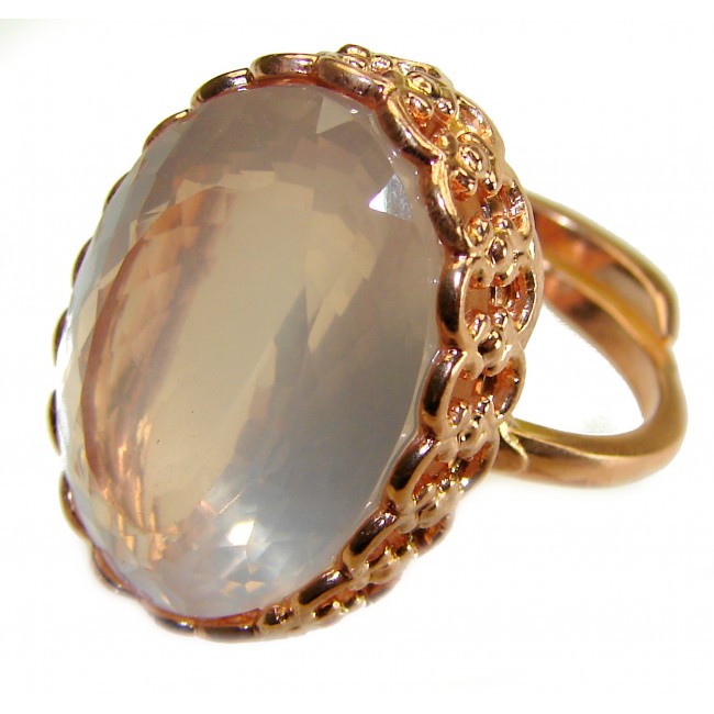 Oversized Authentic 34.5 carat Brazilian Rose Quartz 14k Gold over .925 Sterling Silver incredible Ring size 8 adjustable - photo 2