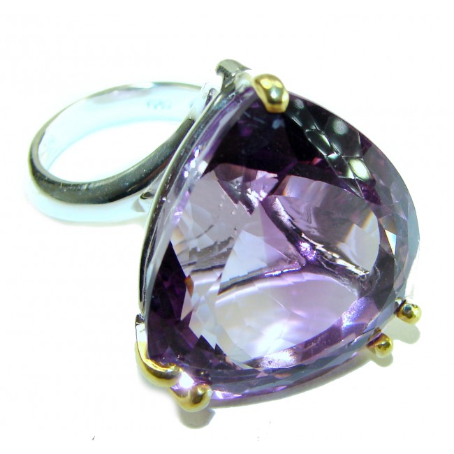 Purple Treasure design 44.8 carat Amethyst 2 tones .925 Sterling Silver Handcrafted Ring size 9 - photo 2