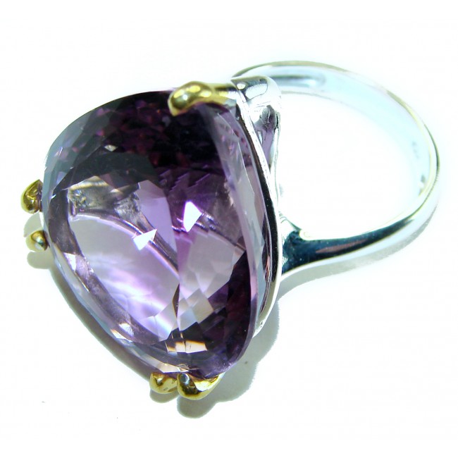 Purple Treasure design 44.8 carat Amethyst 2 tones .925 Sterling Silver Handcrafted Ring size 9 - photo 1