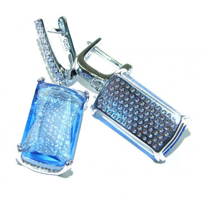 Aqua - Splendid 10.5 carat Swiss Blue Topaz .925 Sterling Silver Handcrafted Earrings