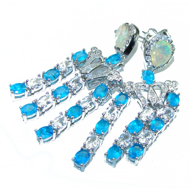 Seaside 10.5 carat Swiss Blue Topaz .925 Sterling Silver handmade Large Statement earrings - photo 2