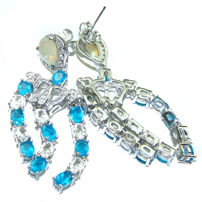 Seaside 10.5 carat Swiss Blue Topaz .925 Sterling Silver handmade Large Statement earrings - photo 1
