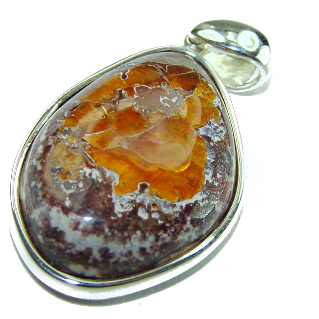 Natural 24.2 carat Mexican Fire Opal .925 Sterling Silver handmade Pendant - photo 2