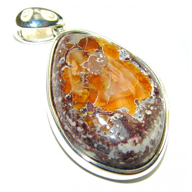 Natural 24.2 carat Mexican Fire Opal .925 Sterling Silver handmade Pendant - photo 1