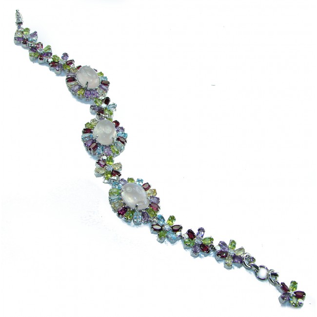 Blooming Garden Natural 55.2 carat Rose Quartz 14K .925 Sterling Silver handmade Bracelet - photo 4