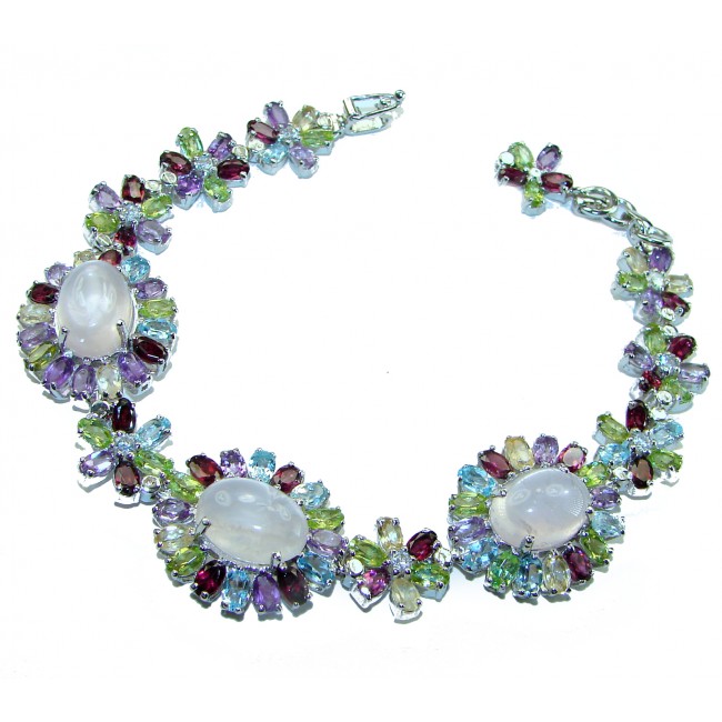 Blooming Garden Natural 55.2 carat Rose Quartz 14K .925 Sterling Silver handmade Bracelet - photo 3