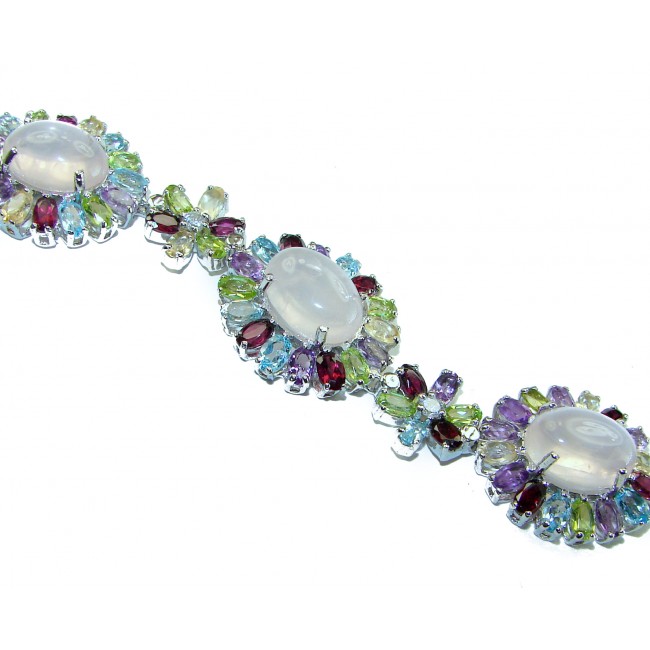Blooming Garden Natural 55.2 carat Rose Quartz 14K .925 Sterling Silver handmade Bracelet - photo 2