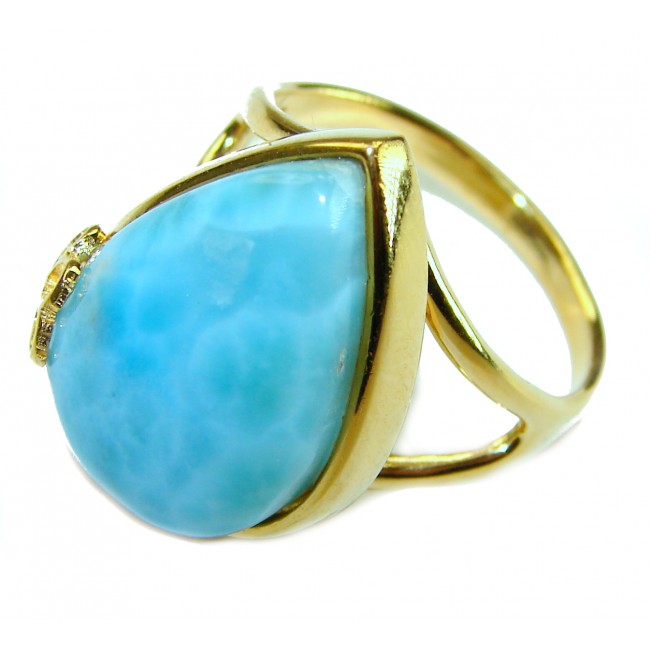 Precious authentic Larimar 18K Gold over .925 Sterling Silver handmade ring size 9 1/4 - photo 2