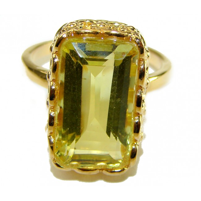 14.8 carat Genuine Lemon Quartz 14K Gold over .925 Sterling Silver handcrafted ring size 9 1/2 - photo 3