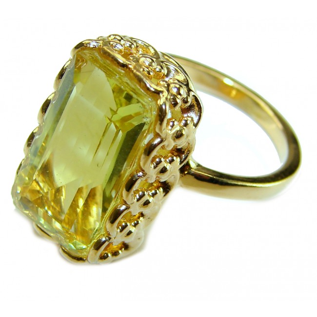 14.8 carat Genuine Lemon Quartz 14K Gold over .925 Sterling Silver handcrafted ring size 9 1/2 - photo 1