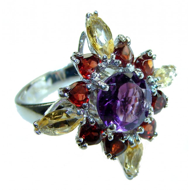 Sofia - Dramatic design 12.5 carat Amethyst .925 Sterling Silver Handcrafted Ring size 8 - photo 3