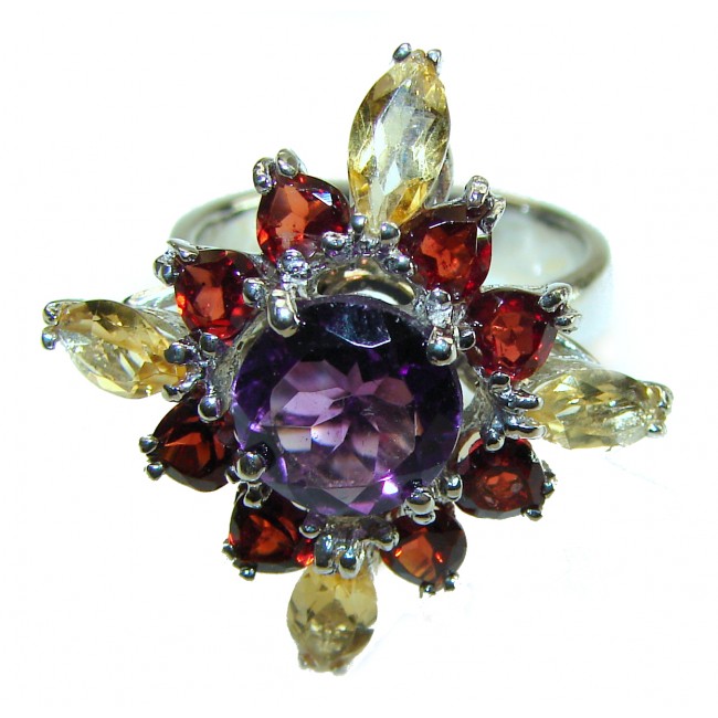 Sofia - Dramatic design 12.5 carat Amethyst .925 Sterling Silver Handcrafted Ring size 8 - photo 2