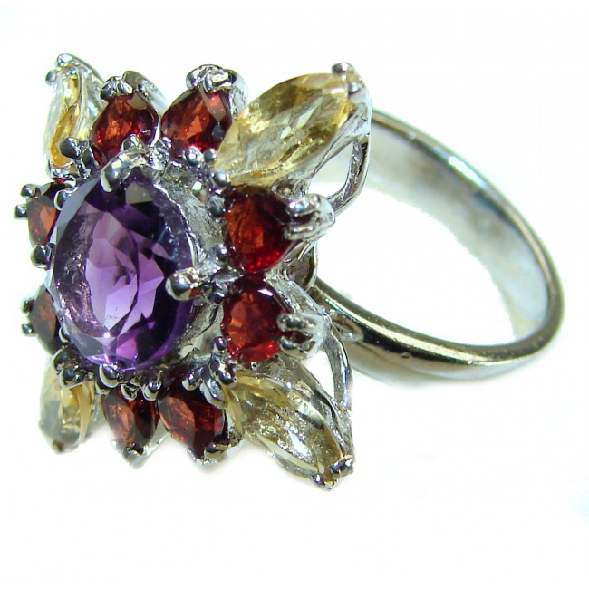 Sofia - Dramatic design 12.5 carat Amethyst .925 Sterling Silver Handcrafted Ring size 8 - photo 1