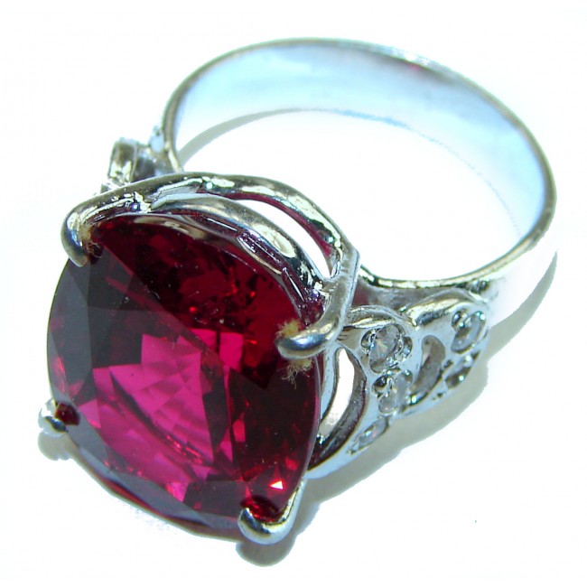 Red Brilliance 12.5 carat Red Topaz .925 Silver handcrafted Cocktail Ring s. 6 - photo 1