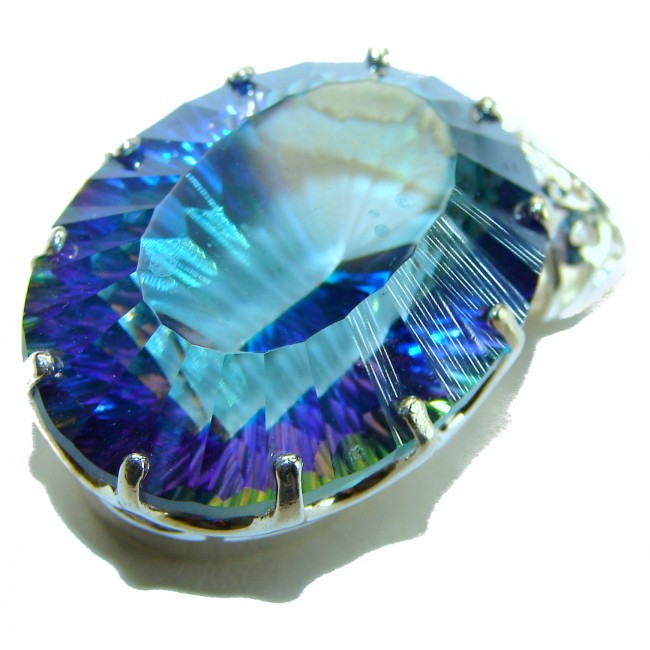 48.2 carat oval cut Mystic Aurora Topaz .925 Sterling Silver handcrafted Pendant - photo 3