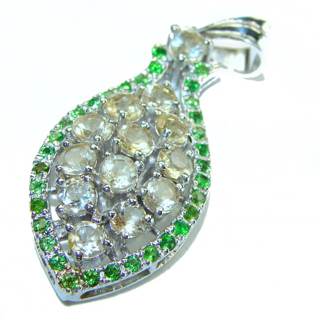 Monica 10.8 carat Citrine Emerald .925 Sterling Silver handmade Statement pendant - photo 2