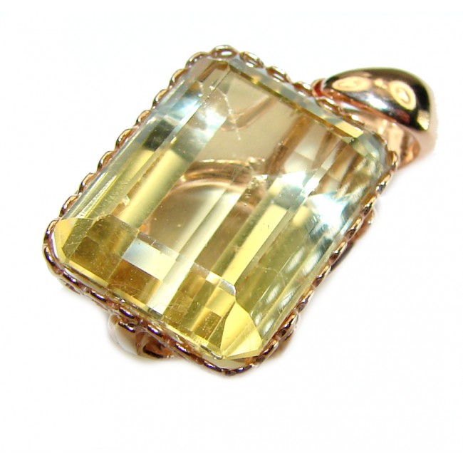 Emerald cut 10.3 carat Lemon Quartz 14K Gold over .925 Sterling Silver handcrafted pendant - photo 2