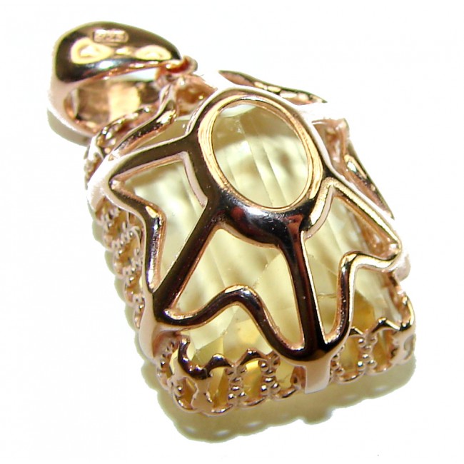 Emerald cut 10.3 carat Lemon Quartz 14K Gold over .925 Sterling Silver handcrafted pendant - photo 1