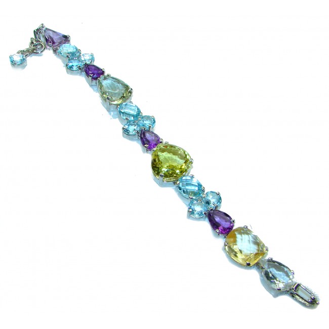 Striking Beauty Natural 128.5 carat Multigem .925 Sterling Silver handcrafted Statement Bracelet