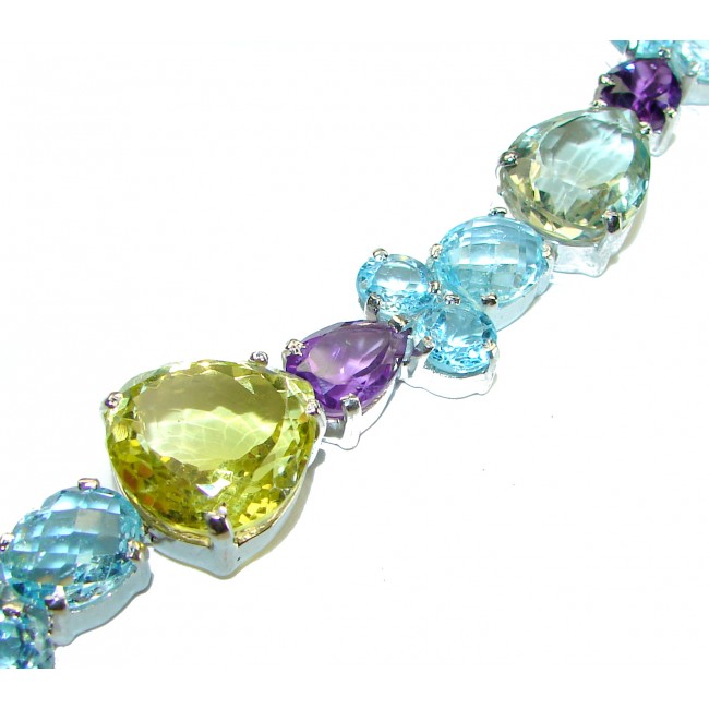 Striking Beauty Natural 128.5 carat Multigem .925 Sterling Silver handcrafted Statement Bracelet