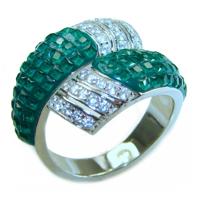 Authentic Emerald .925 Sterling Silver handmade Statement Ring size 6 1/2 - photo 3