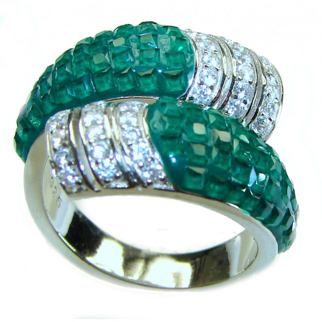 Authentic Emerald .925 Sterling Silver handmade Statement Ring size 6 1/2 - photo 2