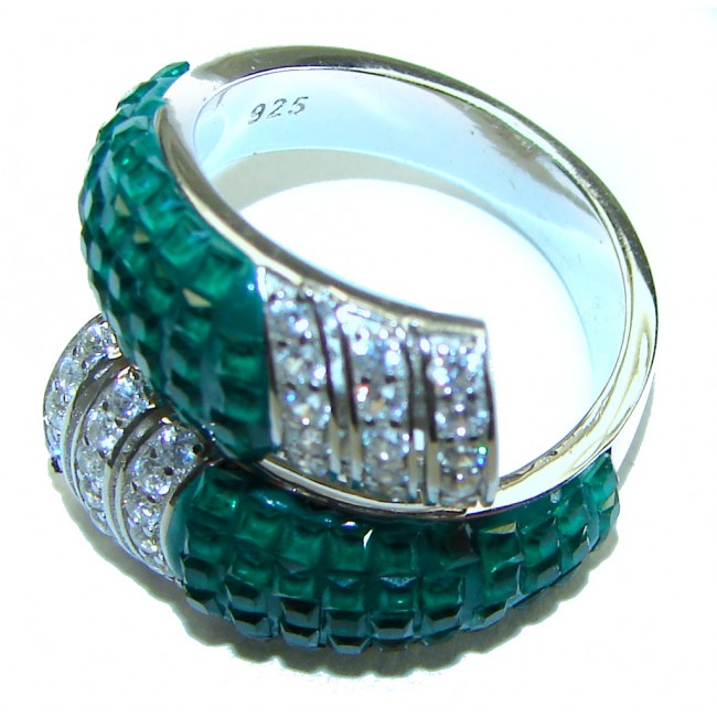 Authentic Emerald .925 Sterling Silver handmade Statement Ring size 6 1/2 - photo 1