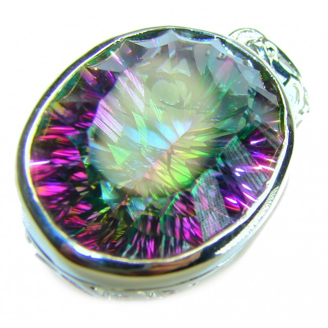 Spectacular 48.2 carat oval cut Mystic Aurora Topaz .925 Sterling Silver handcrafted Pendant - photo 3