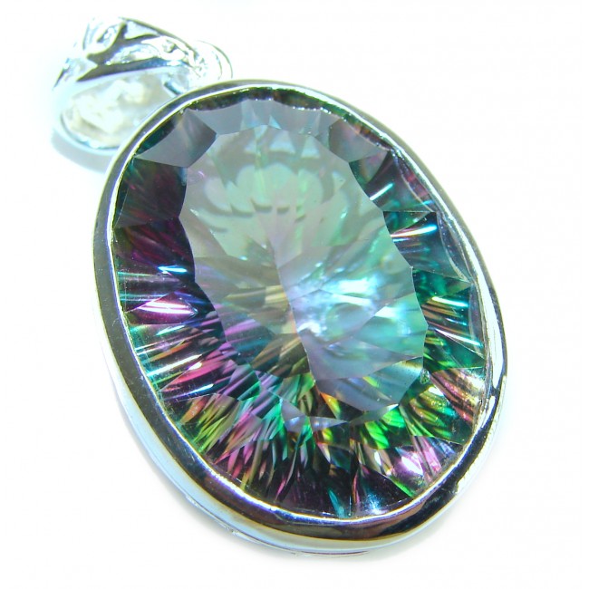 Spectacular 48.2 carat oval cut Mystic Aurora Topaz .925 Sterling Silver handcrafted Pendant - photo 2