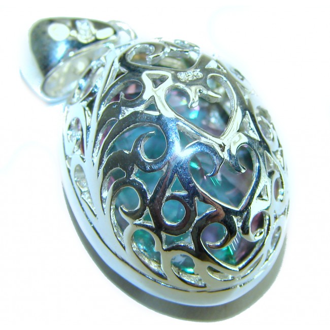 Spectacular 48.2 carat oval cut Mystic Aurora Topaz .925 Sterling Silver handcrafted Pendant - photo 1