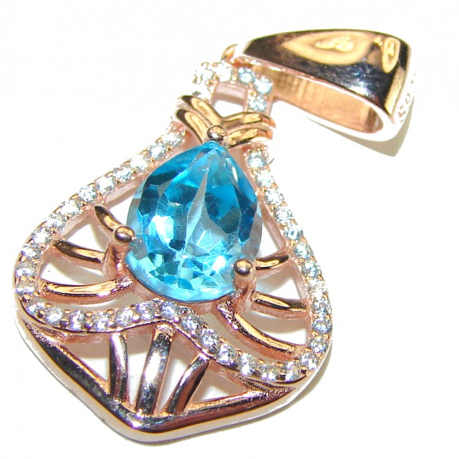 Gabriella 2.3 carat Swiss Blue Topaz 14K Gold over .925 Sterling Silver handmade Pendant - photo 3