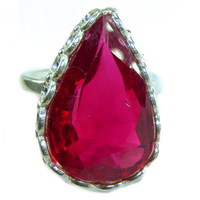 Red Brilliance 24.5 carat Red Topaz .925 Silver handcrafted Large Cocktail Ring s. 7 1/2 - photo 2