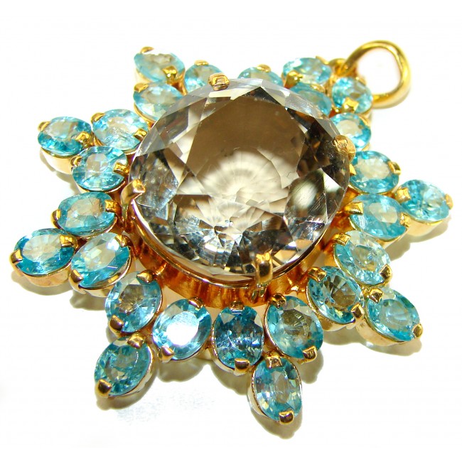 Luxury genuine 44.5 CARAT Champagne Topaz Aquamarine 14K Gold over .925 Sterling Silver handmade Pendant - photo 2