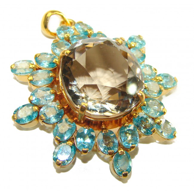 Luxury genuine 44.5 CARAT Champagne Topaz Aquamarine 14K Gold over .925 Sterling Silver handmade Pendant - photo 1