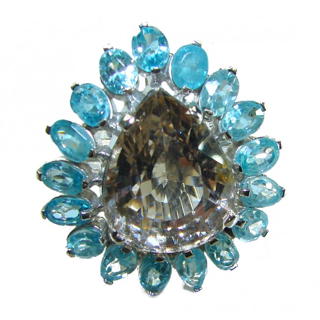 Giovanna 24.5 carat Champagne Smoky Topaz .925 Sterling Silver handmade .925 Sterling Silver Oversized Ring size 8 - photo 3