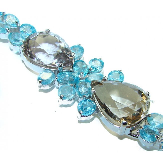 Giovanna 24.5 carat Champagne Smoky Topaz .925 Sterling Silver Oversized Statement Bracelet - photo 1