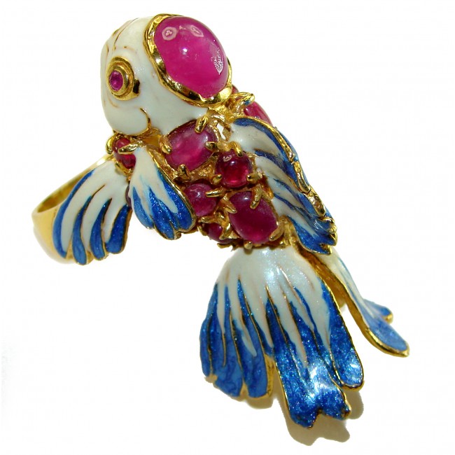Lucky Fish Enamel Ruby 18K Gold over .925 Sterling Silver Huge handcrafted Ring s. 8 1/4 - photo 3