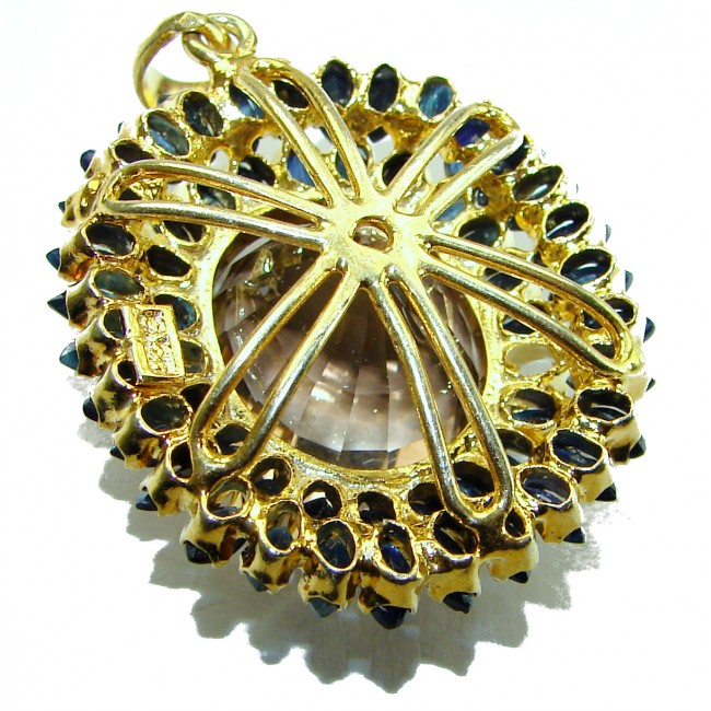 Luxurious 48.5 carat Fancy Smoky Topaz Sapphire 14K Gold over .925 Sterling Silver handmade Large Pendant - photo 1